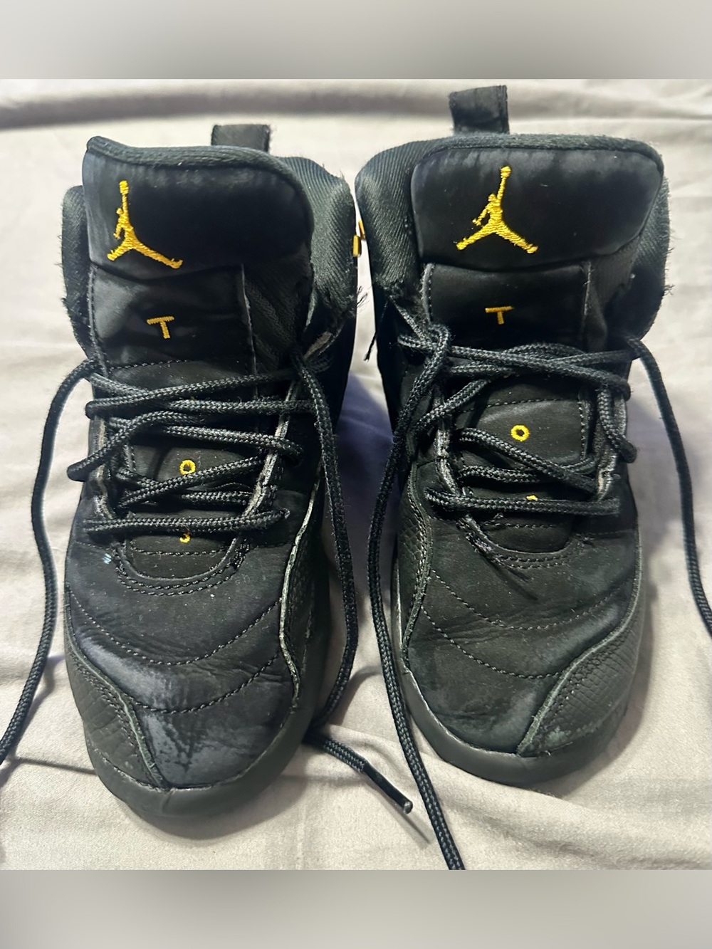 Kids Air Jordan 12 Retro PS Black Taxi Sneakers Size 13C